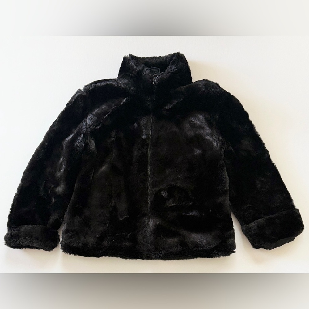 Gap Girls Black Faux Fur Jacket Coat Long Sleeve - Picture 1 of 4